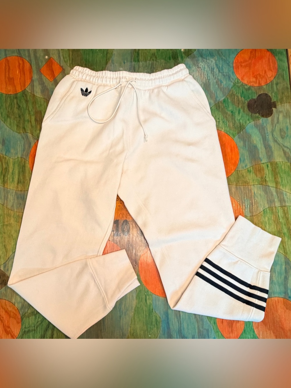 Adidas Originals Mens Cream Off White Trefoil Stripe Jogger Sweatpants Medium Ta